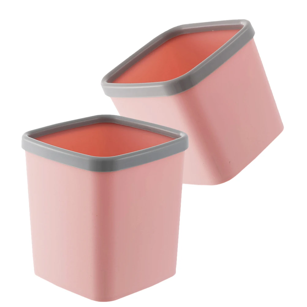 

2pcs Plastic Desktop Trash Can Small Waste Bin for Office Desk Pink Mini Countertop Garbage Container Lightweight Decorative