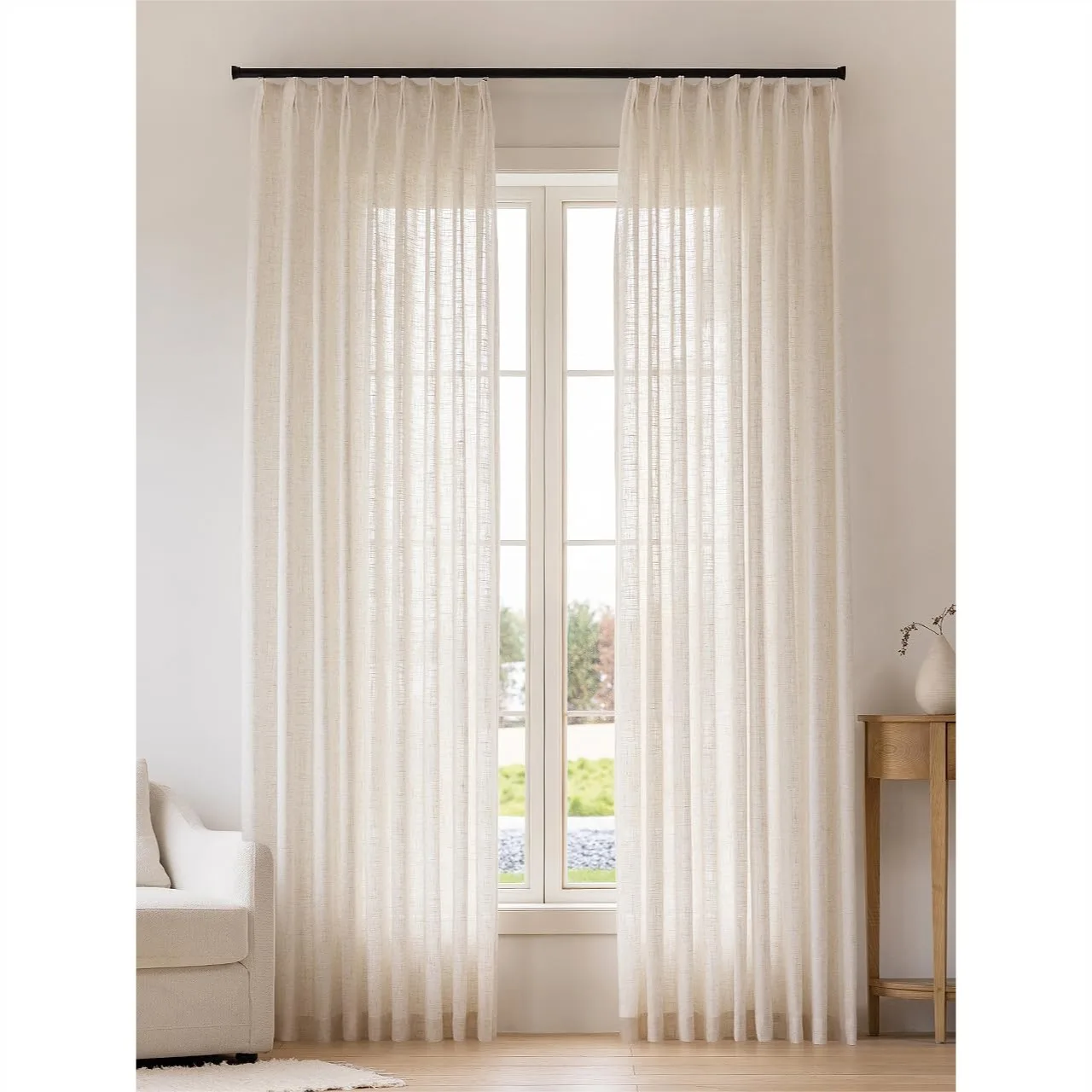 

Light Filtering Pinch Pleated Linen Curtains 102 Inches Long for Living Room Bedroom with Hooks, 2 Panels