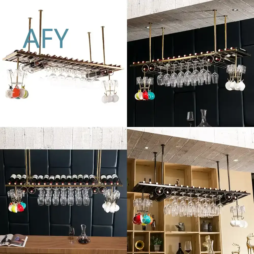 Home Bar Counter Red Wine Glass Holder Upside Down for European Style Kitchen Decor Stainless Steel Goblet Rack Wall Mounted
