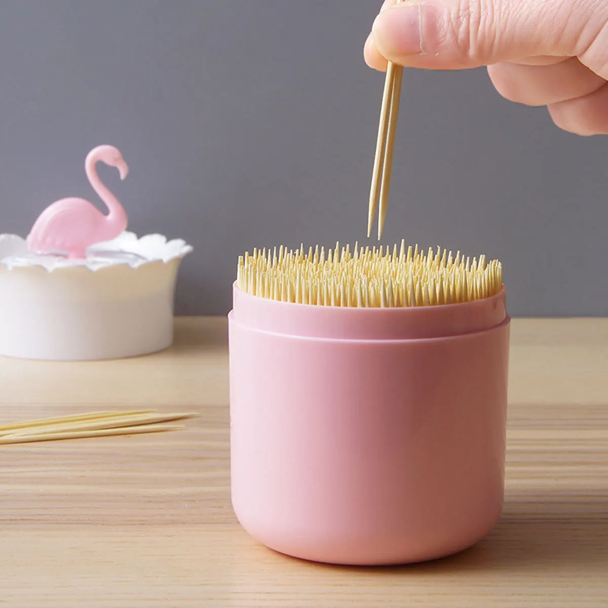 

Cotton Swab Storage Box Round Container Lid Dustproof Premium Flamingo Design Holds Balls Pads Makeup Accessories Keep Bathroom
