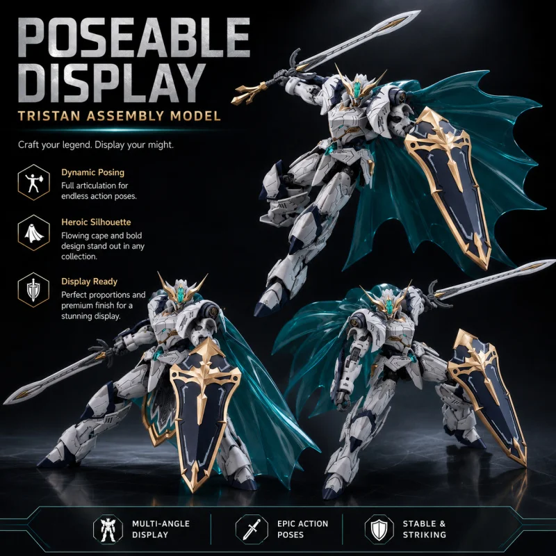 Tristan Knight Mecha Assembly Model Kit, White Armor Robot Figure with Sword Shield & Translucent Cape, Collectible Display Toy