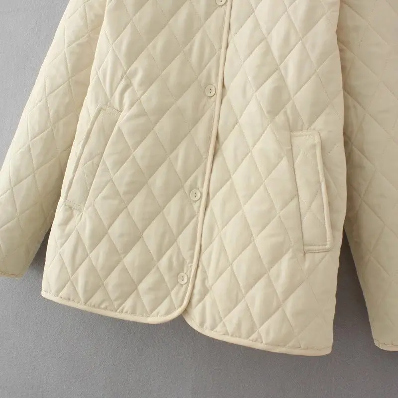 Autumn Winter Large Size Women\'s Lightweight Coat Thin Style Down Cotton Jacket 2023 New Lapel Argyle Warm Quilted Tops Z3017