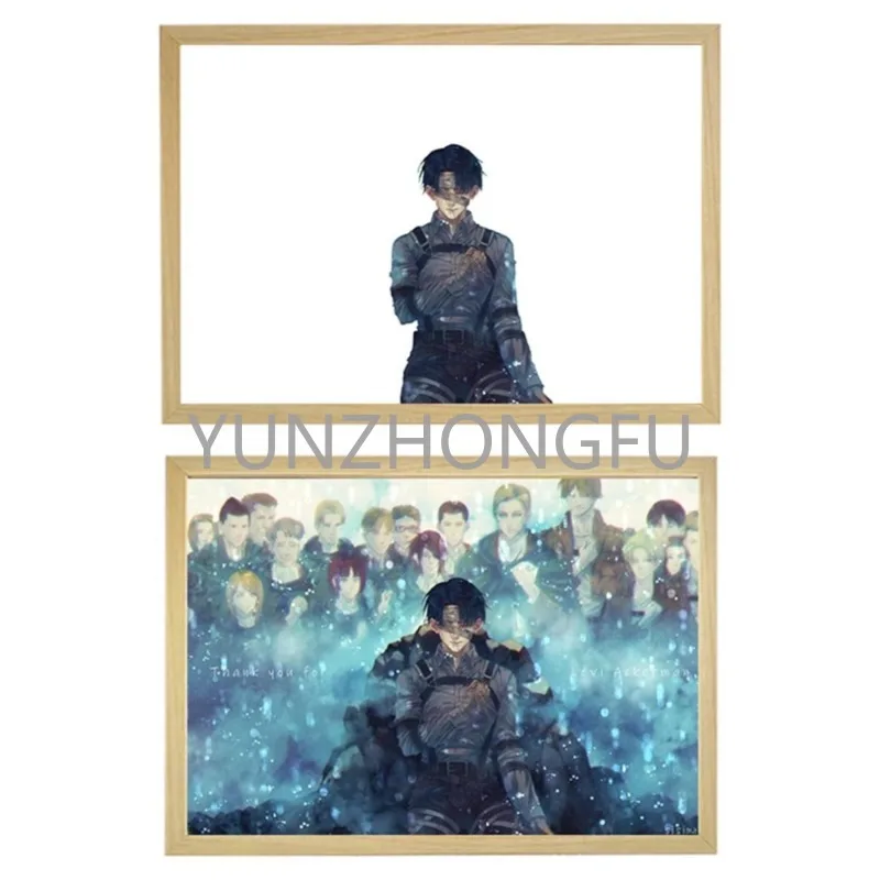 Anime Attack On Titan Soldier Commander Levi·Ackerman Light Painting Bedroom Night Light Bedside Decoration Picture Frame Lamp