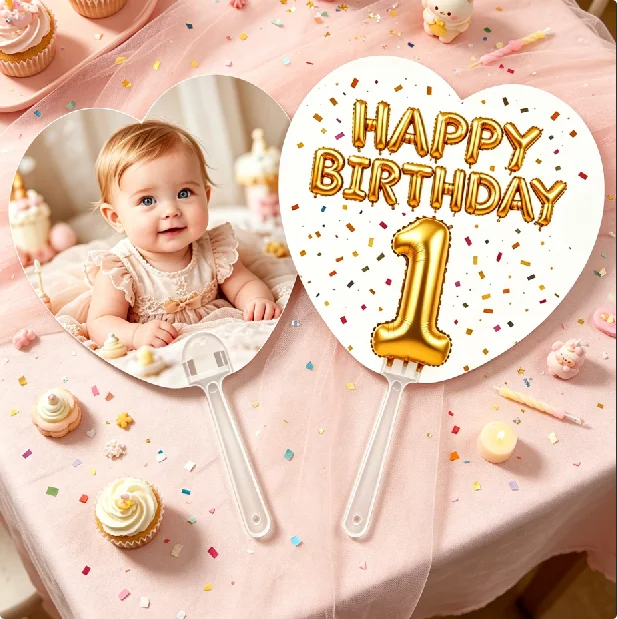 50Pcs Personalized 2-Sides Printing Paper Fans,Birthday Fan ,Custom Photo Party Favor,Bulk Birthday Fans ,10th-70th Birthday