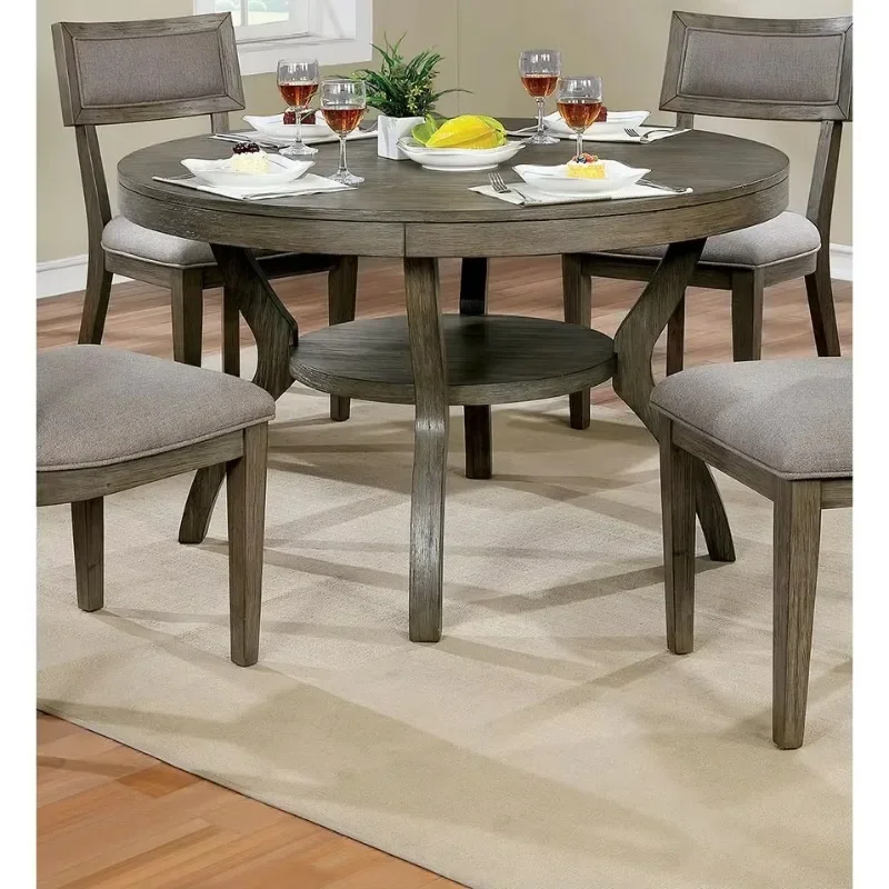 Country gray solid wood round dining table simple 1pc table with shelf assembly home furniture restaurant accessories