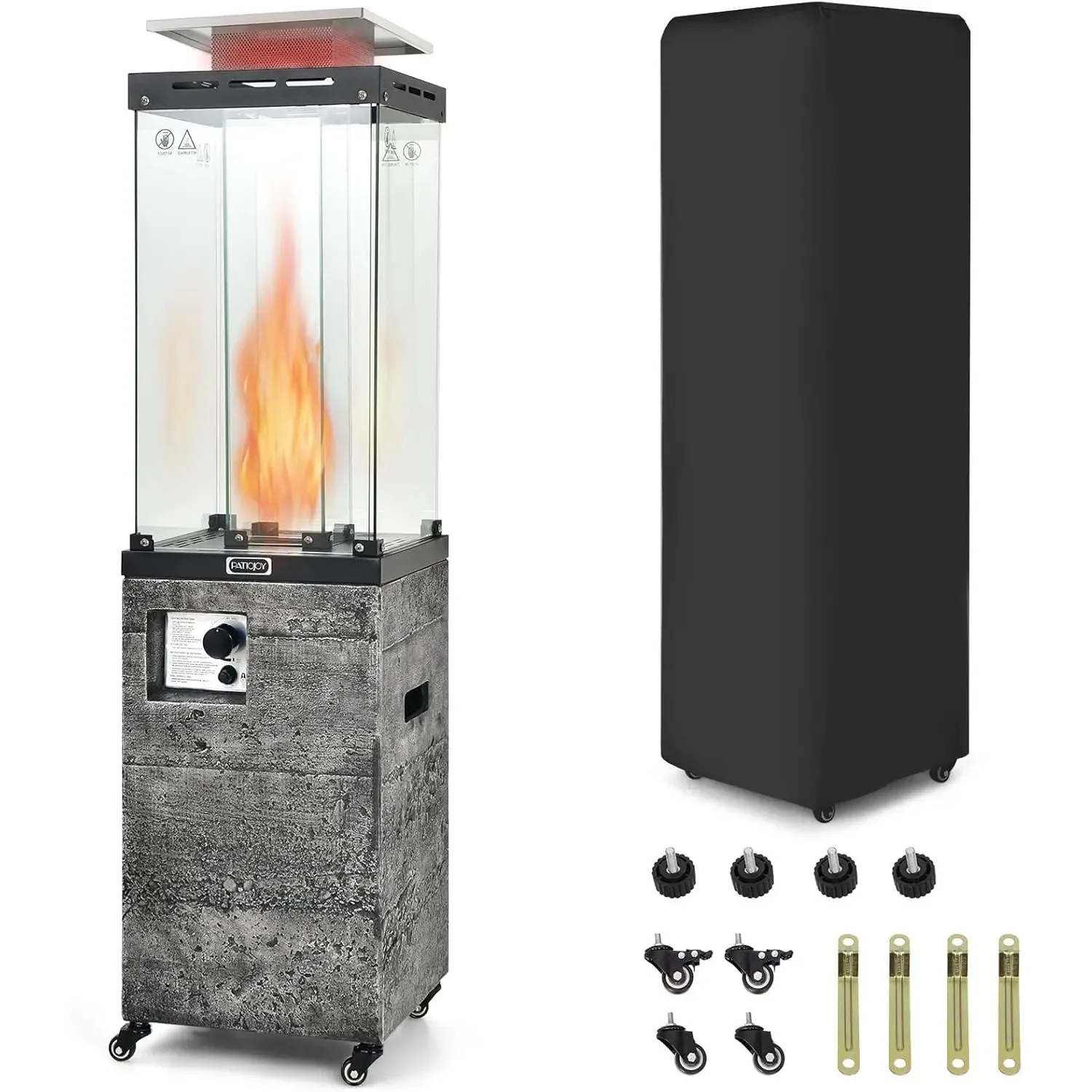 41,000 BTU Propane Patio Heater with Waterproof Cover, Outdoor Heater with Lockable Wheels, Adjustable Feet, Suitable