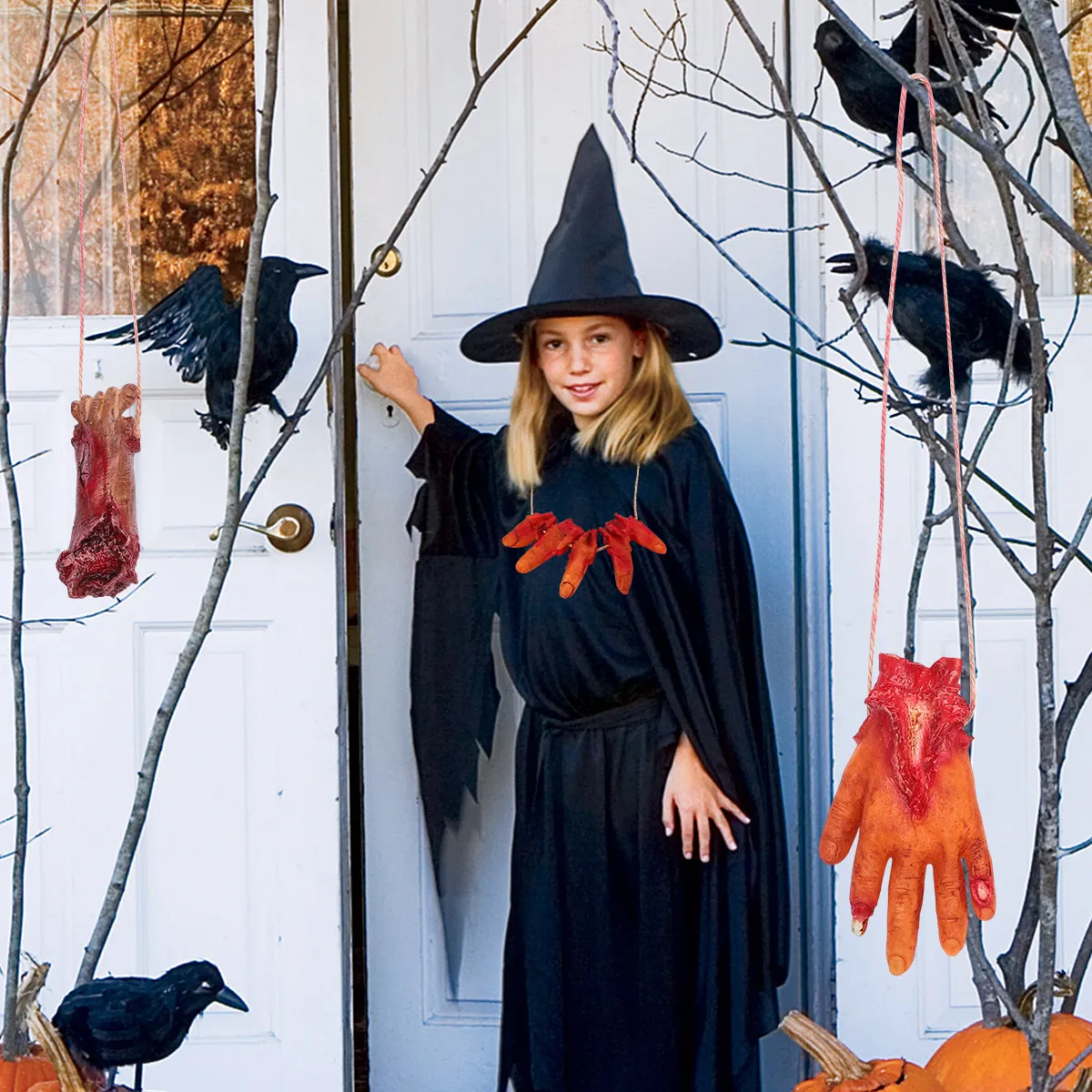 

Набор из 3 подвесных украшений на Хэллоуин: жуткие обломки рук для декора вечеринок, сцен с призраками и ужасов