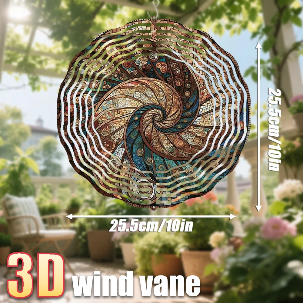 3D Metal Wind Spinner 10in Spiral Garden Stake Outdoor Yard Art Decor with Rotating Hook
