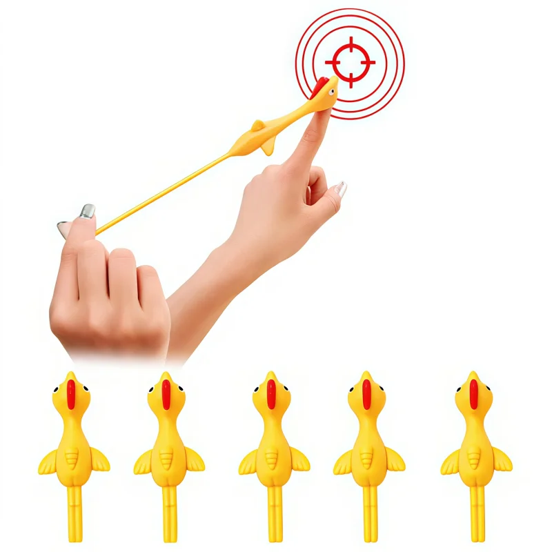 5pcs Novelty Catapulted Ejection Chicken Toy Light Rubber Finger Prank Flying Toy Slingshot Chicken Finger Toys Turkey Sticky