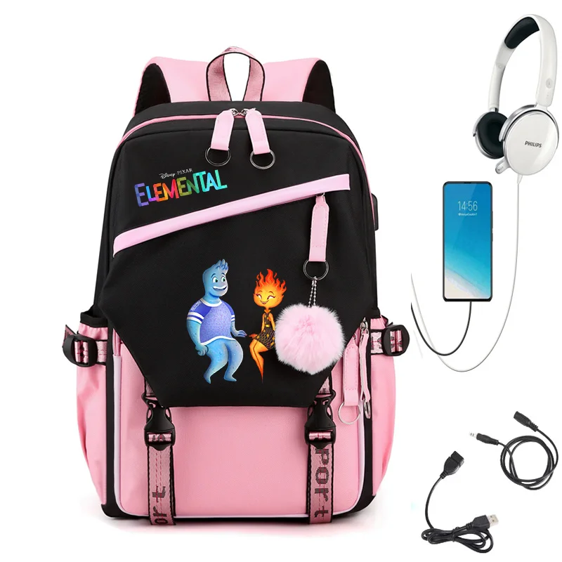 

Disney Elemental USB Charging Schoolbag Male and Female Student Backpack Anime Cartoon School Bag Mochila