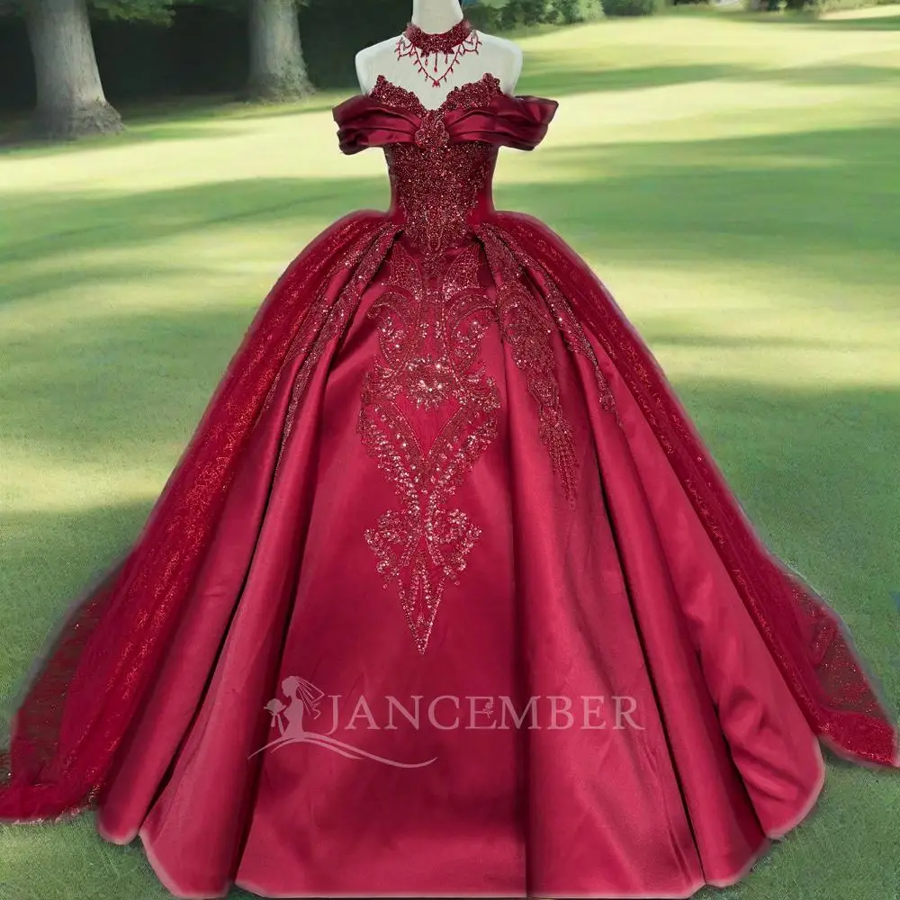 

Sweetheart Women Red Wedding Dresses High Quality Shining Fabric Bridal Robes Mopping Length Ball Vestido De Novia Customized