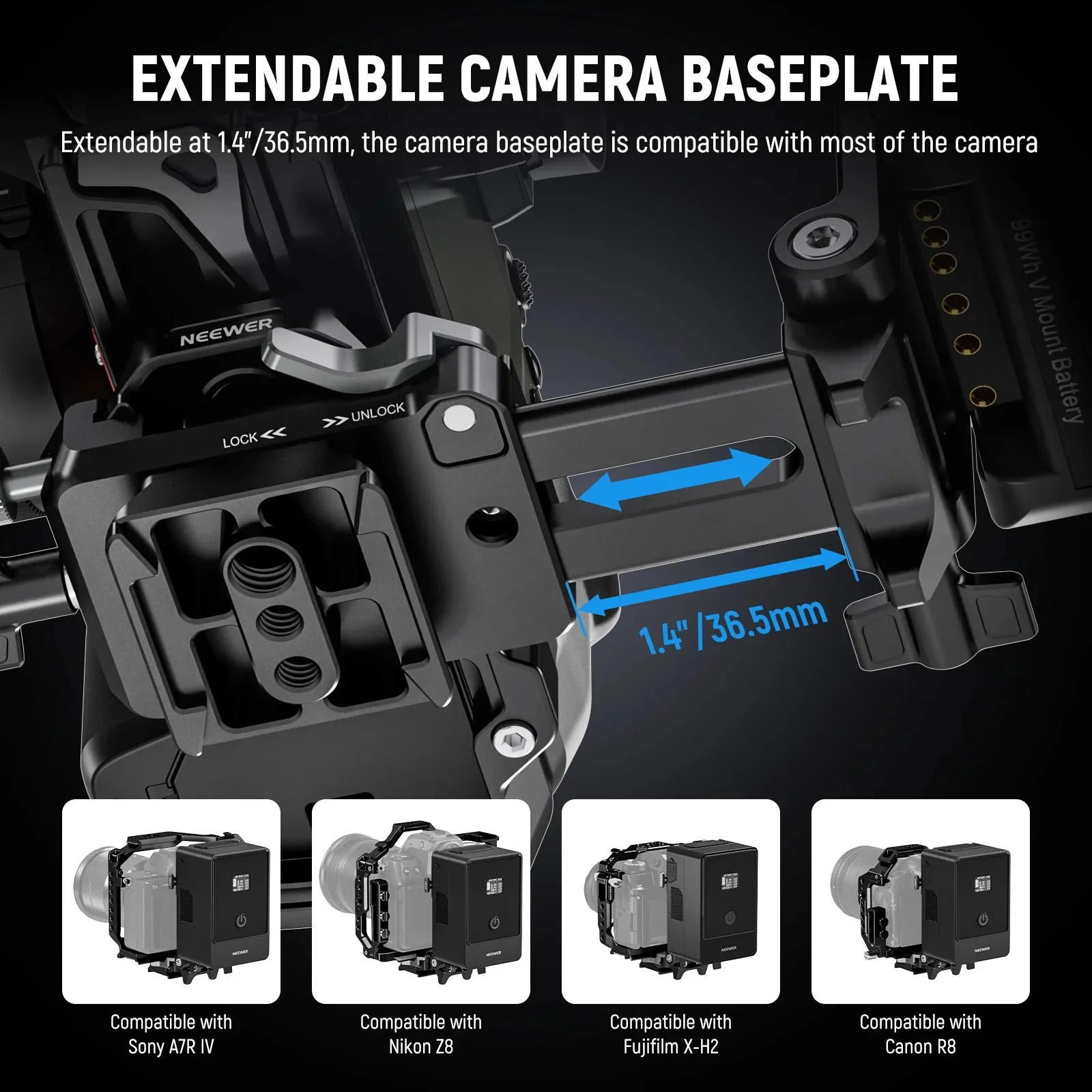 NEEWER PS015 Pro Foldable V Mount Battery Plate With Arca Quick Release Baseplate 10106370 썸네일 6