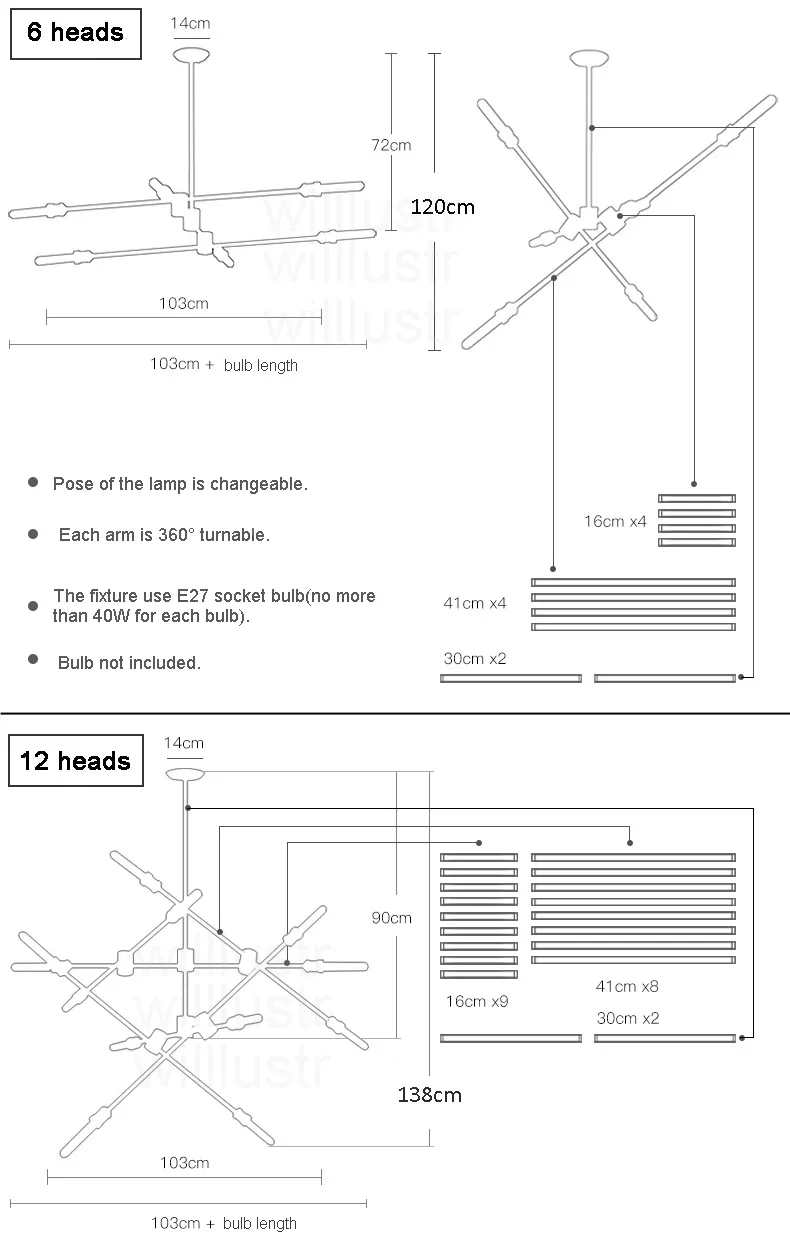 Kinetic Turnable Arm Metal Pendant Lamp 2-Tier LED Bulb for Dining Room Cafe Hotel Iron Hanging Suspension Ceiling Chandelier Li