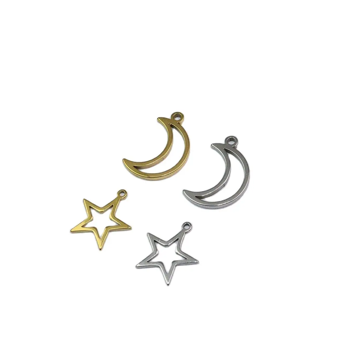 10 pçs 5 conjuntos de aço inoxidável estrela lua jóias encantos pingente diy artesanato placa vácuo à prova dwaterproof água antialérgico