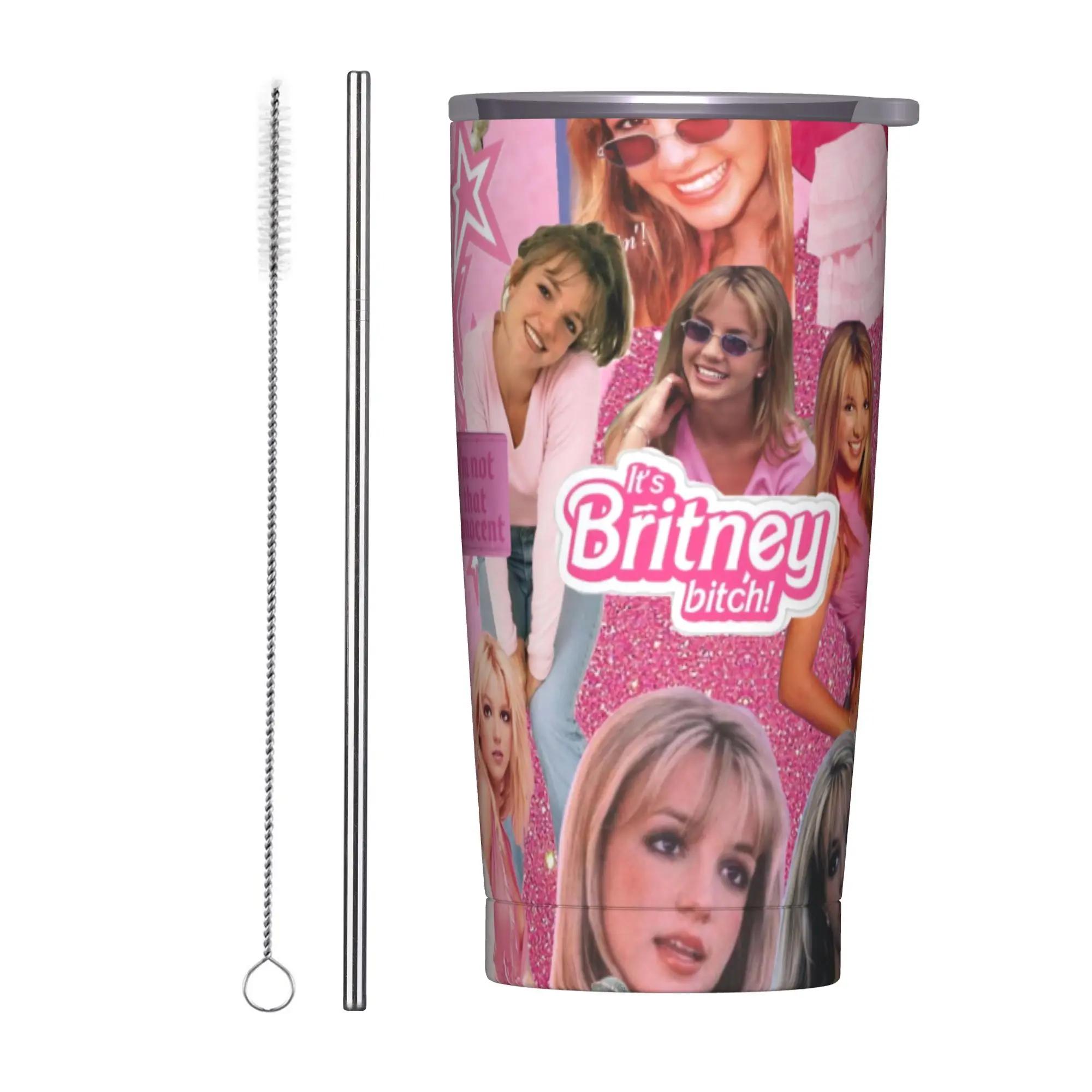 Singer Britney Spears Insulated Tumbler with Straws Lid  Vacuum Thermal Mug Outdoor Portable Car Bottle Cups 20oz