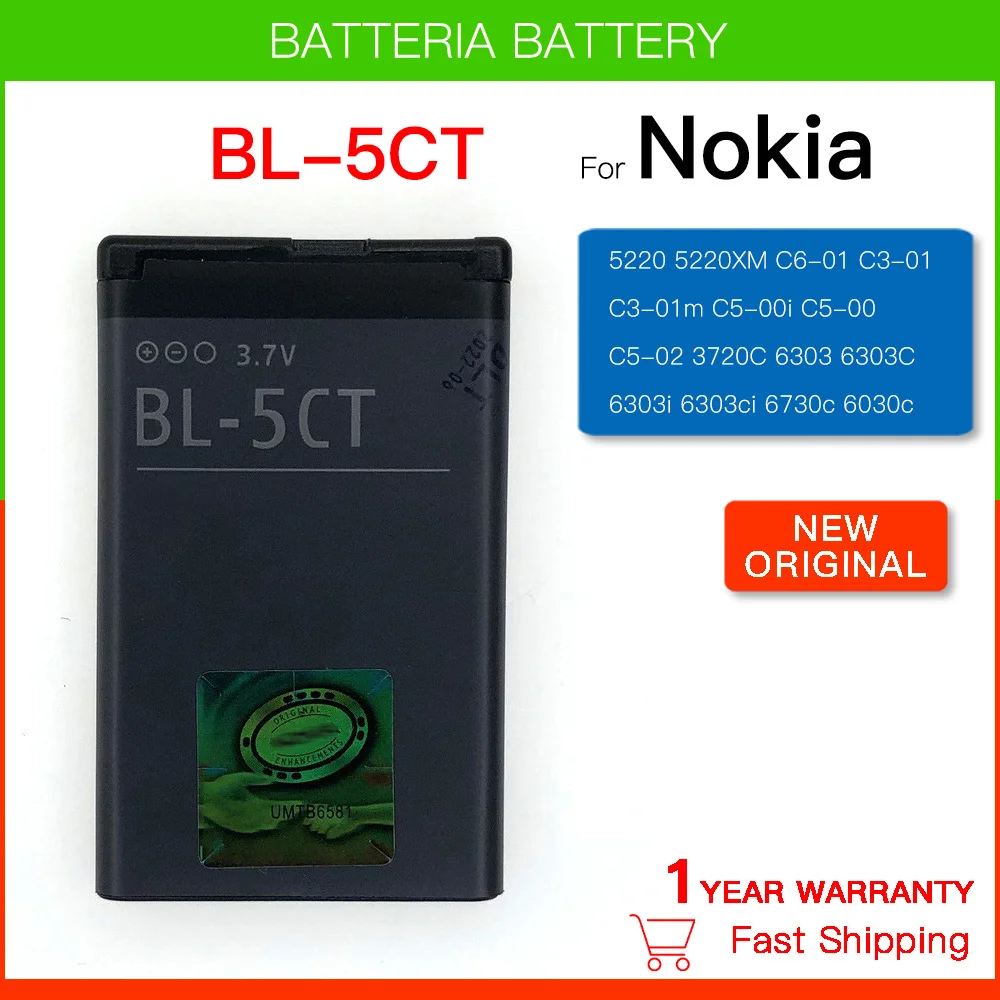 Rechargeable Battery 1050mAh 3.7V BL-5CT BL 5CT BL5CT Battery for Nokia 5220XM/6303C/6730C/C3-01 C5-00/C5-02 C6-01 3720 batteria