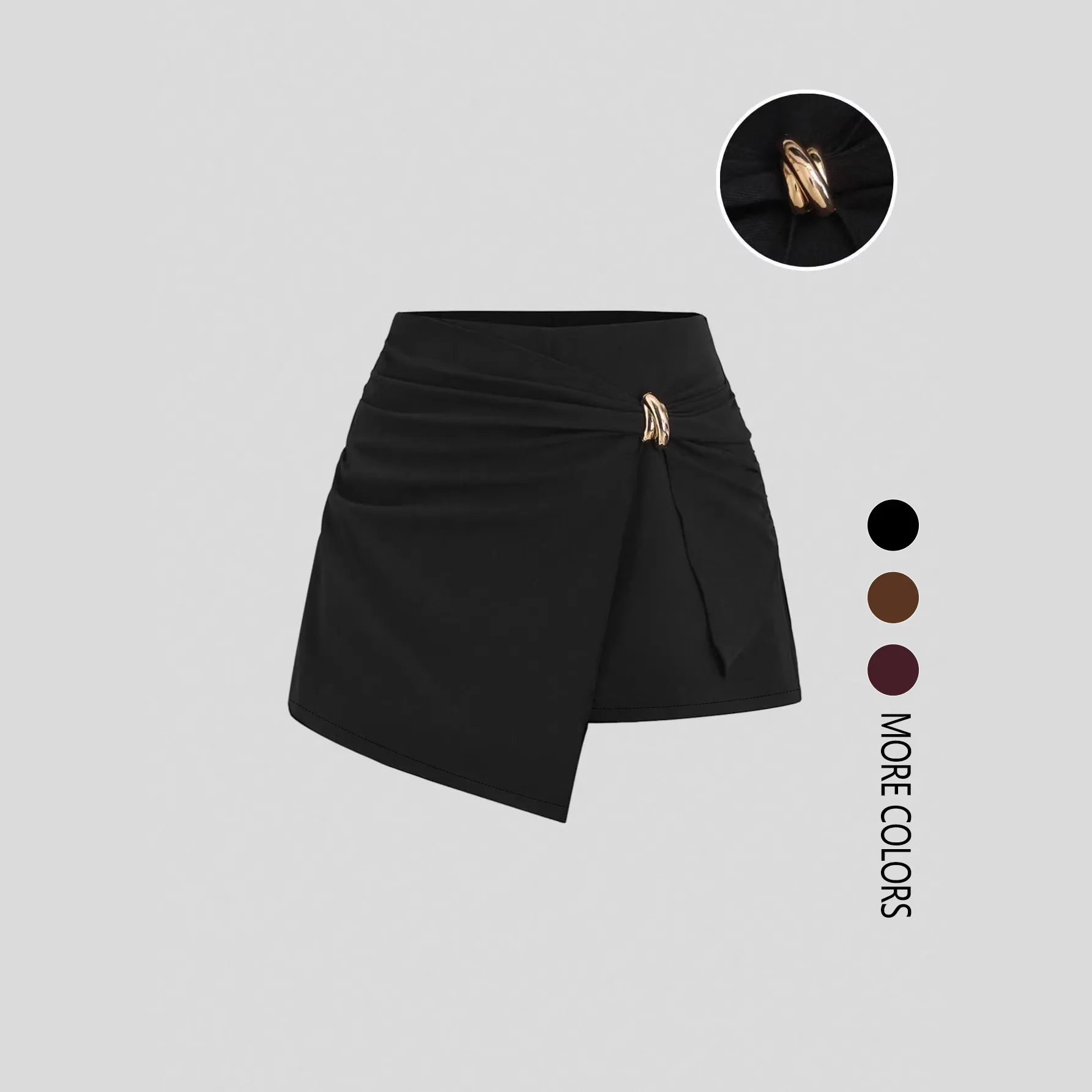 

2026 New Women Fashion Casual Versatile Desin Slim Fit Metal Decoration Button Solid Color Shorts