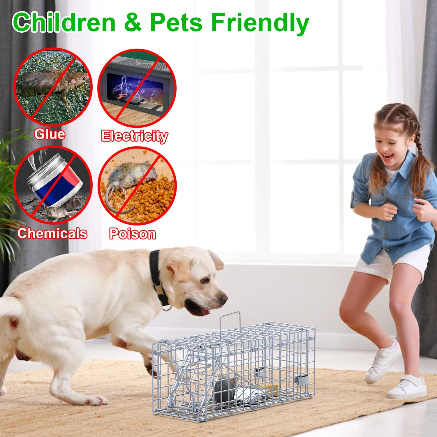 2-Pack Humane Mouse Traps – Instant-Lock One-Way Door, 2 mm Galvanized Metal, Safe for Kids & Pets, Indoor/Outdoor Reusable Catcher, Easy-Set & Release