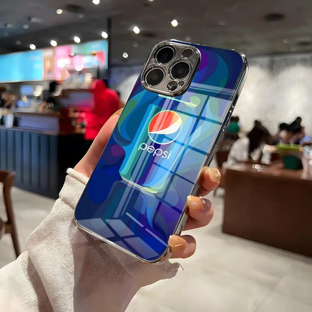 Funda para Teléfono Soda Art P-Pepsi para iPhone 17 Pro Max, 15 Pro, 16, 14 Plus, 12, 13 Mini, 11 Pro, a Prueba de Golpes, con Cubierta de Vidrio Electrochapado