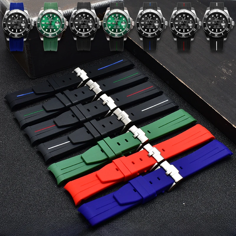 For Rolex Black Water Ghost Durable Flexible Rubber Watch Strap Black Blue Line Air Overlord 116900 Series Silicone Watchband