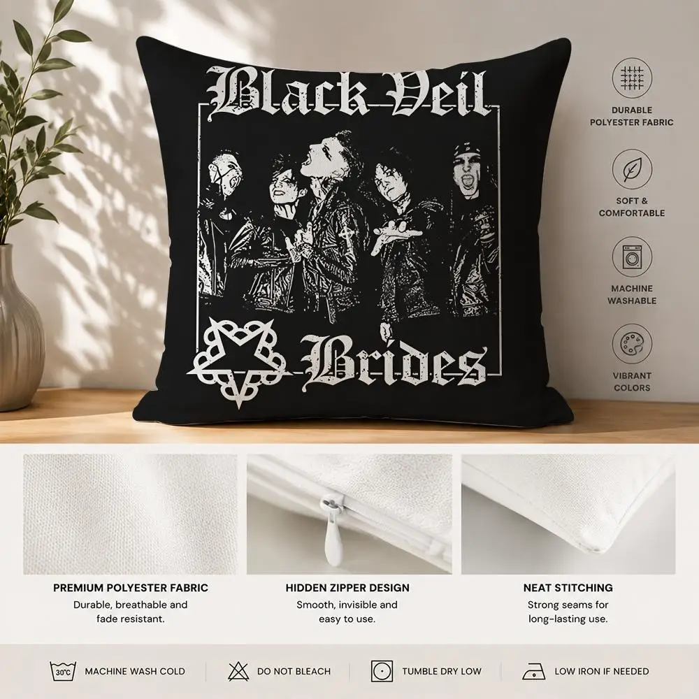 Black Veil Brides Band Cushion Cover 40x40cm Square Decorative Sofa Cushion Cover Bedroom Living Room Home Decor Gift