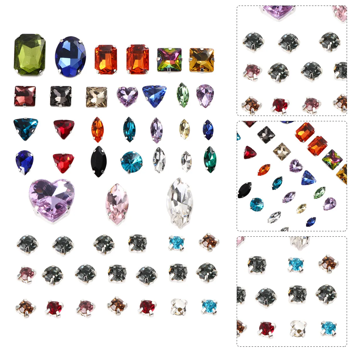 50Pcs Crystal Claw Glass Rhinestones Shiny Colors Flat Silver Base DIY Craft for Garment Shoes Wedding Dress Teardrop Claw