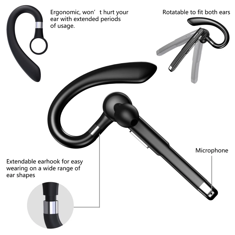 YYK520 Single Ear Earbuds Over-Ear Stereo Sports Headphone Noise Canceling with Mic for Android Systems Smart Phones
