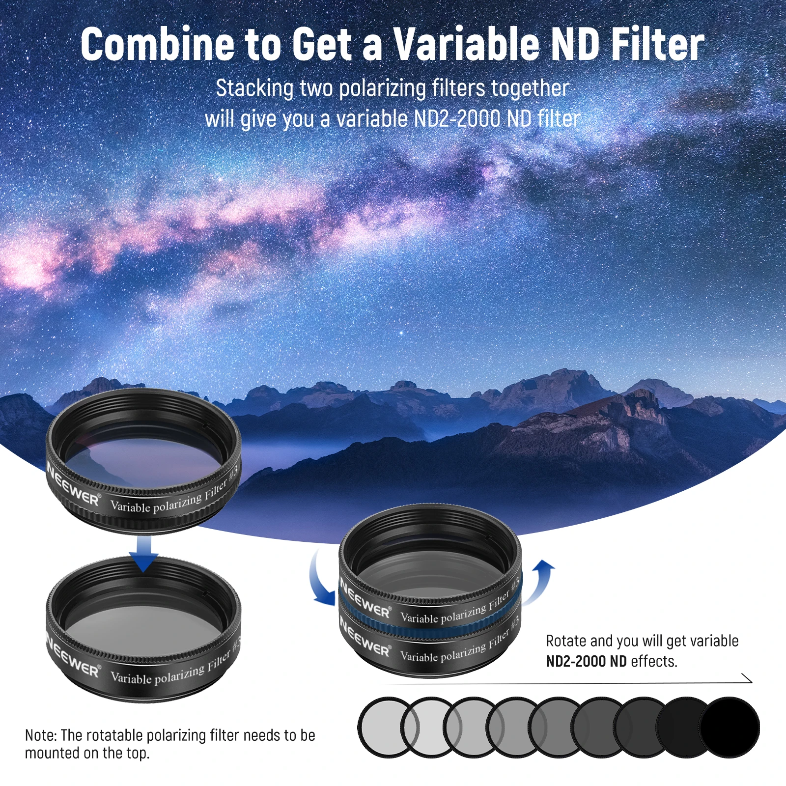 NEEWER 10-teiliges 1,25-Zoll-Teleskop-Okularfilter-Set, 5 Planeten-Farbfilter, 2 Polarisationsfilter für die Sternenhimmel-Mondbeobachtung – Detail 6