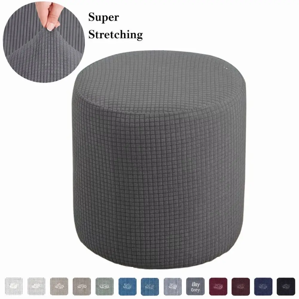 Round Shape Round Ottoman Slipcover Dustproof Universal Seat Slipcovers Polar Fleece Elastic Chair Cover