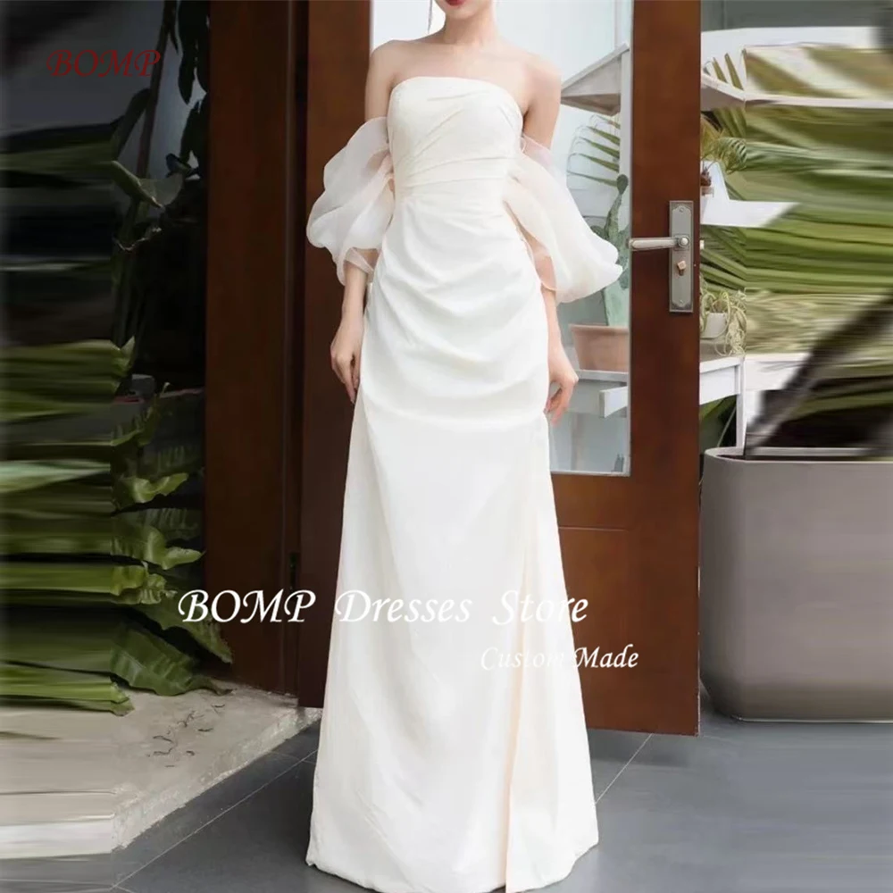 

BOMP Elegant A Line Wedding Dresses Strapless Off Shoulder Split Bridal Gowns Vestido de noiva Customized Korea Photo Shoot