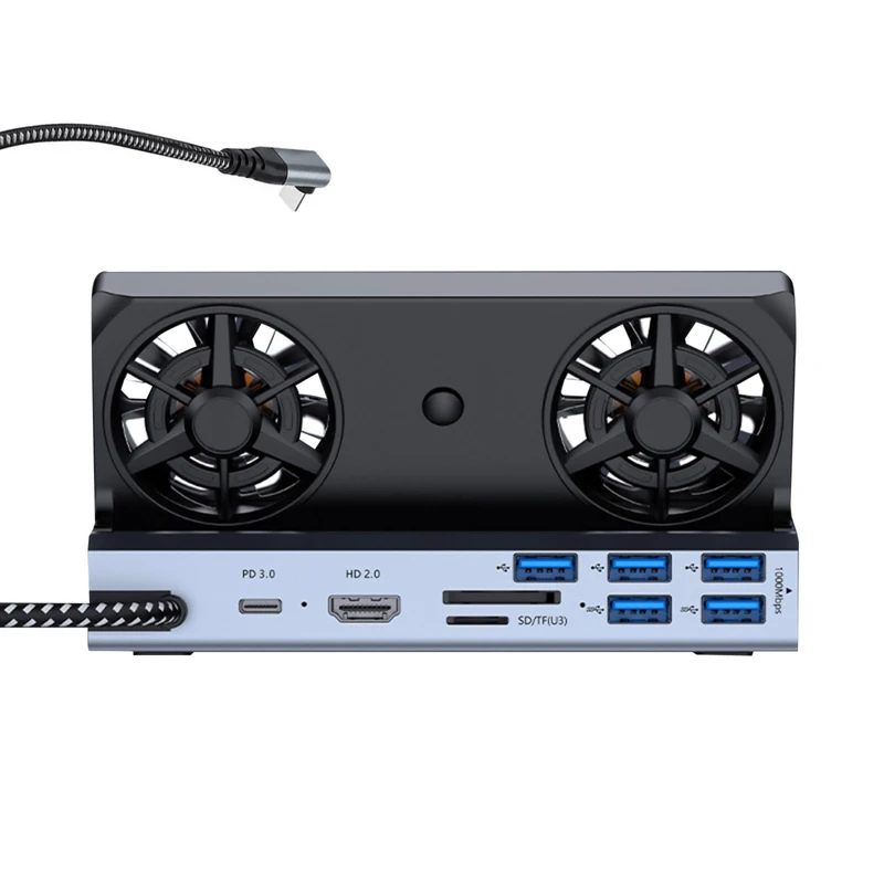 YY+For Steam Deck Docking Station With Cooling Fan 10 in 1 HDMI 2.0 4k@60hz Gigabit