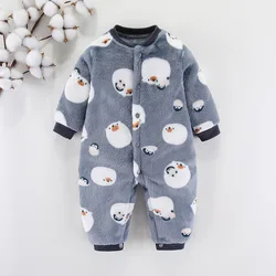 WUDIMIQI  Winter Newborn Baby Clothes Dinosaur Print Baby Boy Romper Warm Infant Baby Boy Girl Soft Fleece Jumpsuit Pajamas