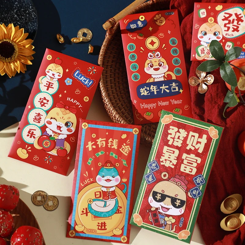 6Pcs Chinese New Year Red Envelopes Snake Year Lucky Money Pouch Spring Festival Red Packets 2025 Chinese Hongbao Lucky Packets