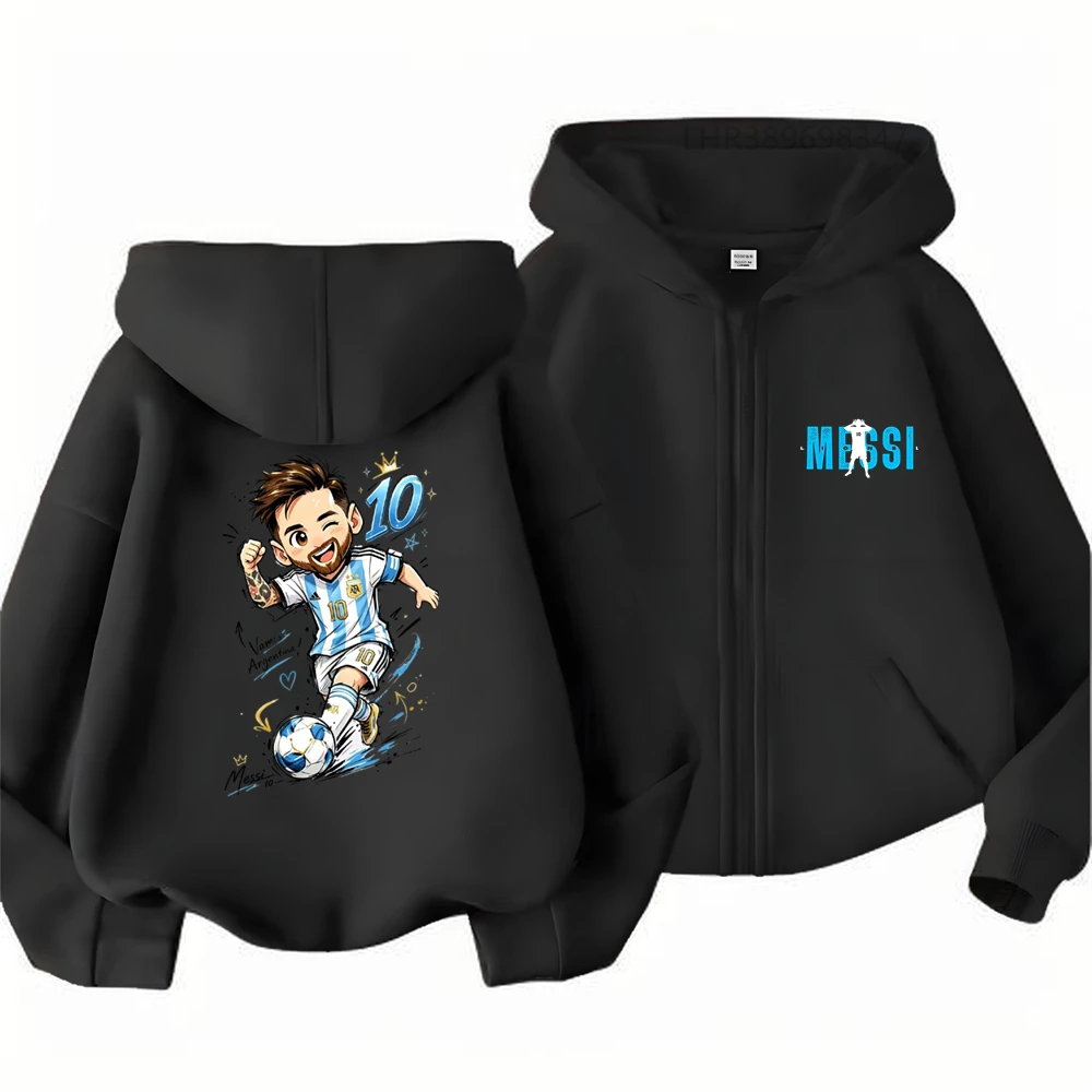 Children Hoodie Cartoon Football Star Zip Up Kid 3-12 Year Tops Print Pattern Girl Pink Boy Black Thicken Coat Hoodies
