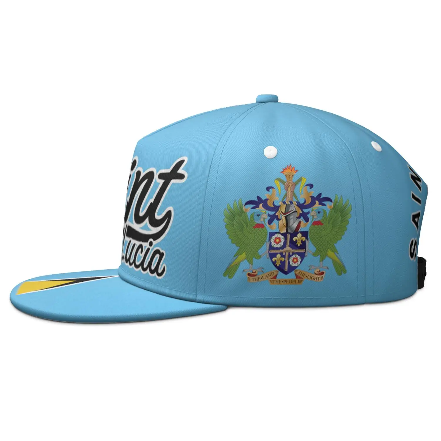 Saint Lucia Flat Brimmed Cap Custom Made Name Number Hip-hop Hat Nation Flag Lc Country College Print Text Photo Logo Headgear