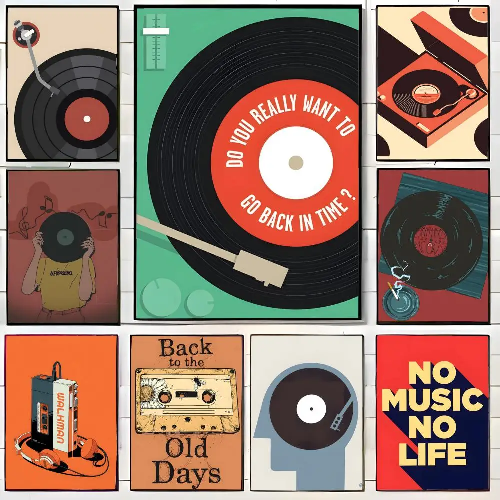 Mid Century Retro Vinyl Records Poster Canvas Wall Art Print Poster Decorative Mural Home Decor Gift Unframed
