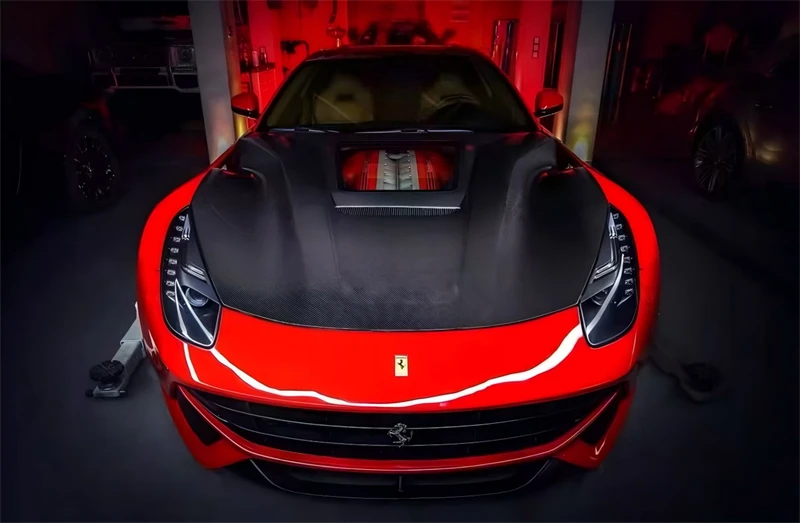 For Ferrari F12 Real Carbon Fiber Hood Engine Cover Hood Car Headliner Hood Cover Upgrade Auto Parts Kit