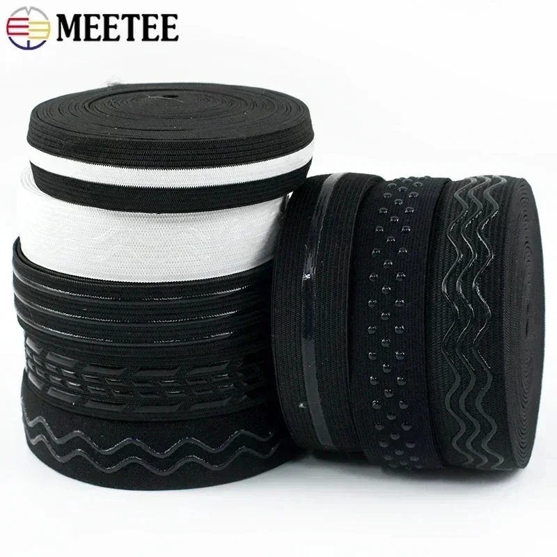 1/2Meter Meetee Non-slip Silicone Black Elastic Band for Sportswear Belt Strech Ribbon DIY Outdoor Clothing Sewing Material