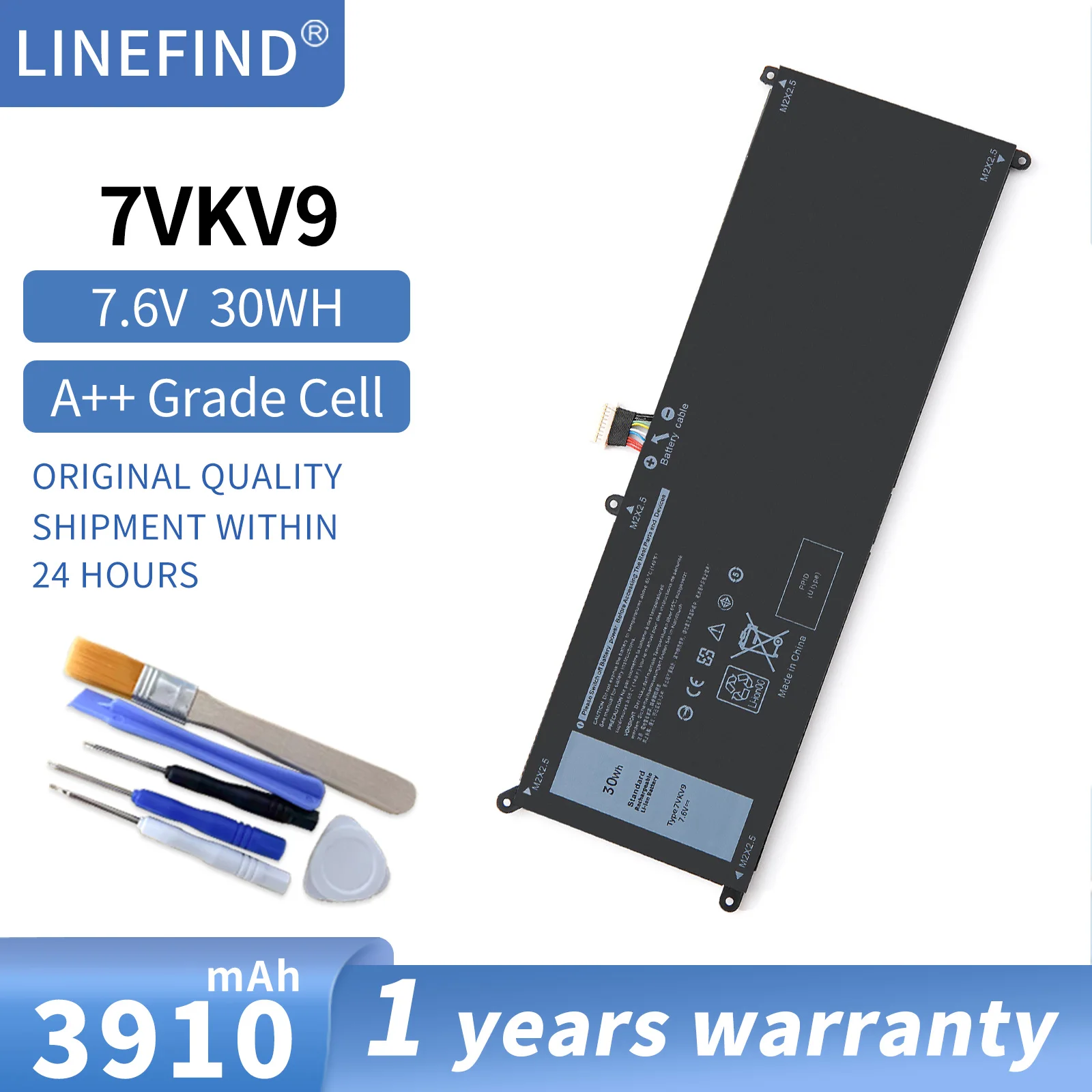 7VKV9 9TV5X Laptop Battery for DELL Latitude XPS 12 7000 7275 9250 Series Notebook 7VKV9 7.6V 30WH