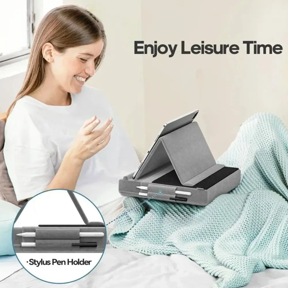 2-in-1 Tablet Pillow Stand for Lap Foldable with Pen Slot Tablet Stand Portable Multi-angle Adjustment Bed Sofa Phone Holder