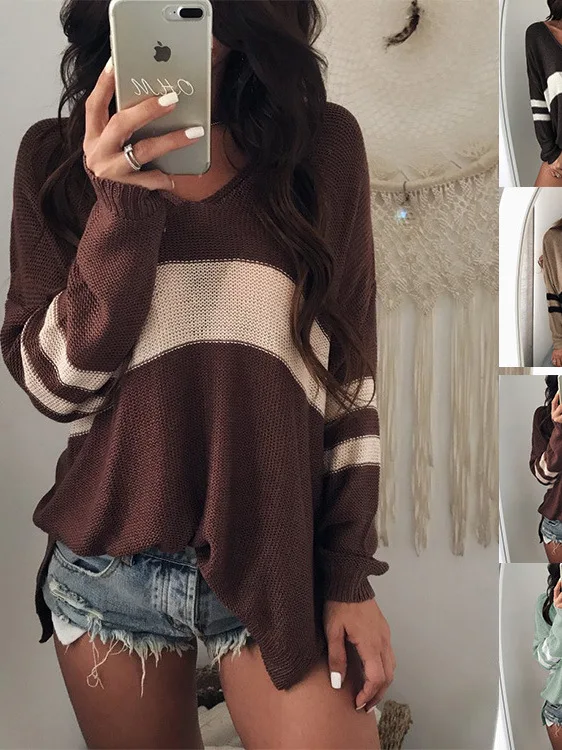 

Модный американский вязаный свитер с декоративной строчкой, уличный стиль, приталенный крой, с длинными рукавами, женский свитер с круглым вырезом, осенняя коллекция