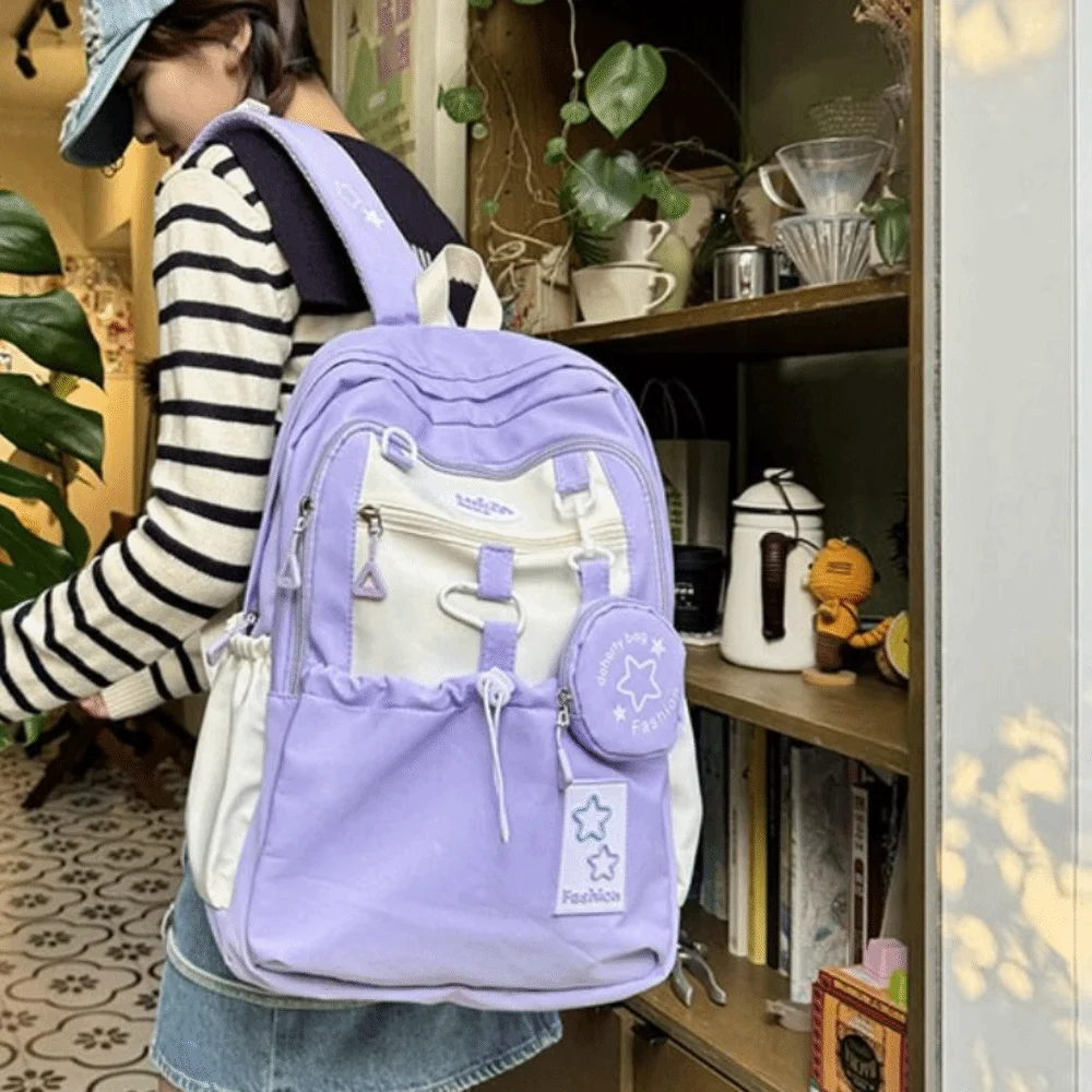 Cute Star Women Backpack Cartoon Korean Style Nylon Shoulders Bag Large Capacity Harajuku Student Schoolbag Middle School