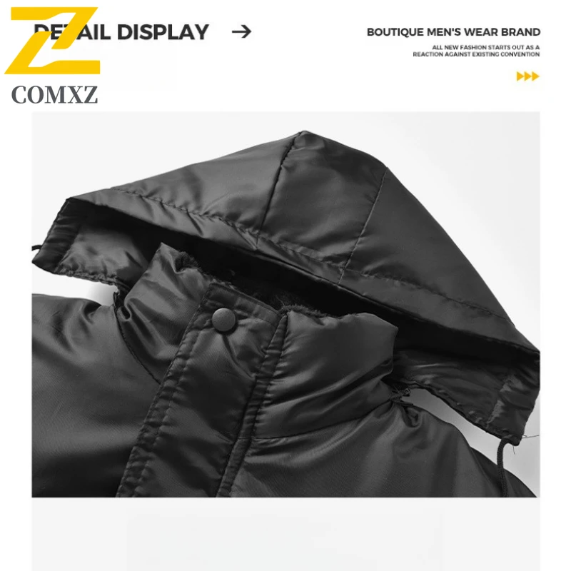 Winter Fleece Warm Parkas Men's Trendy Classic Wool Lined Soft Cold-proof Jacket 2025 New Ski Puffer Detachable Hat Padding Coat
