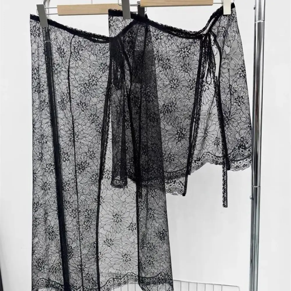 

New Embroidered Flower Lace Mini Skirt Y2K Streetwear See Through Ruched Skirts Harajuku Pleated Skirts Jeans Decoration
