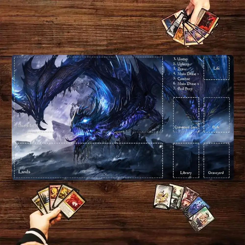 Dark Swamp Purple Glow Skeleton Dragon TCG Playmat 35X60CM Magic Card Battle Mat Non-Slip Durable Stitched Edge Tabletop Playmat