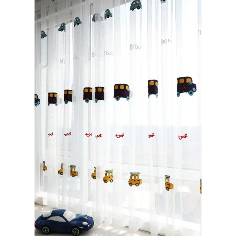 New Cartoon Cute Embroidered Car Children's Room Curtains Living Room Bedroom Balcony Curtains