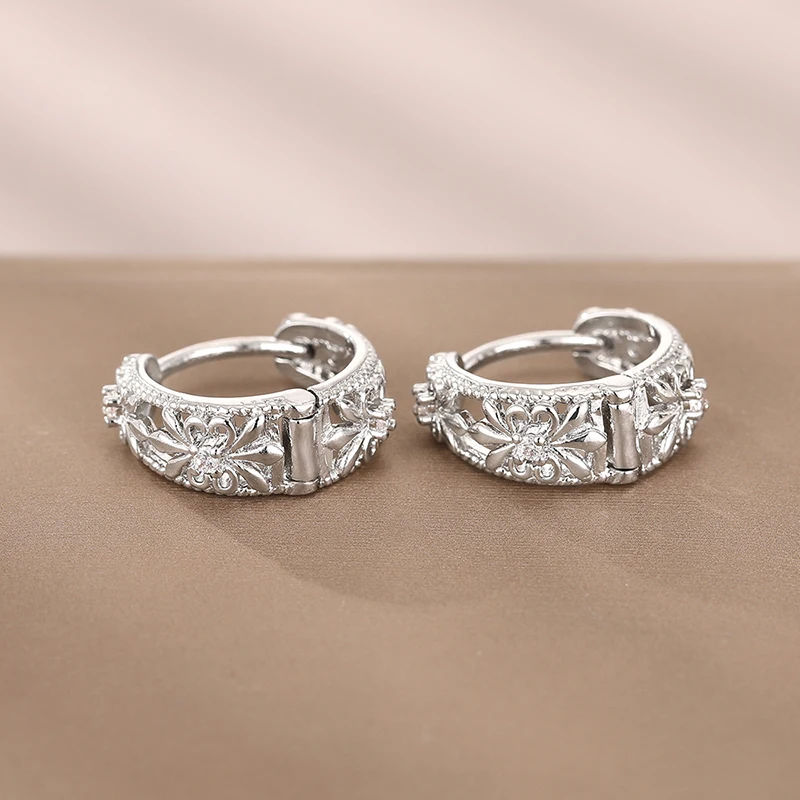 HuitanTrendy النساء هوب أقراط الجوف خارج تصميم حفل زفاف مجوهرات أنيقة فضية اللون/الذهب اللون مطعمة تشيكوسلوفاكيا اكسسوارات