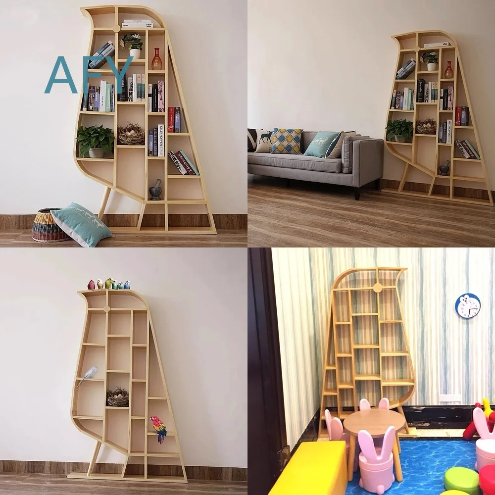 Creative Bird Shaped Bookshelf for Home Office Living Room Bedroom Floor Standing Wall Mounted Wooden Storage Rack Book