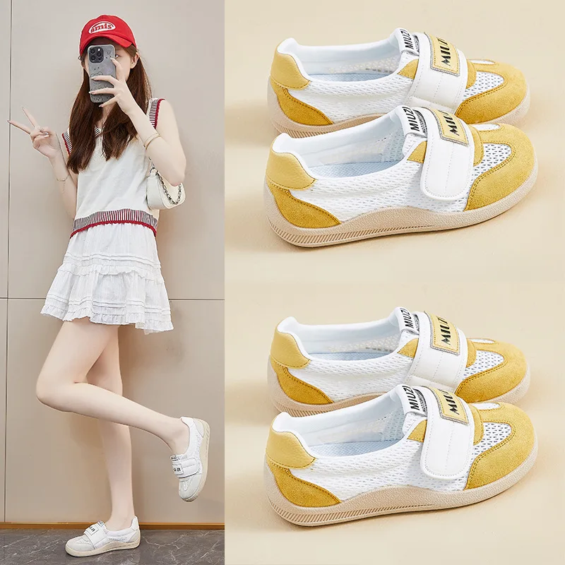 

Женские летние сетчатые белые туфли для студенток, уличные дышащие повседневные уличные туфли на плоской подошве, треккинговые кроссовки, прогулочная обувь