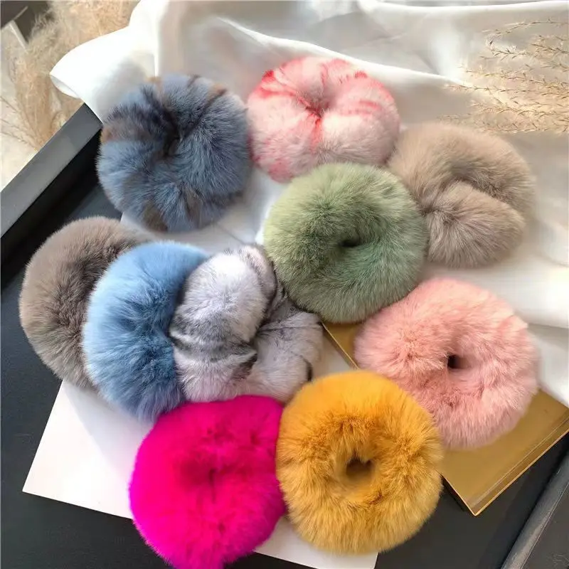 Korean Style Hair Ties with Genuine Rabbit Fur, Elastic and Comfortable for All Hair Types